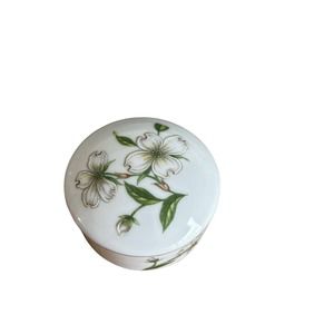 Lefton Hand Painted Dogwood round Trinket Dish China Porcelain 02872 Vintage